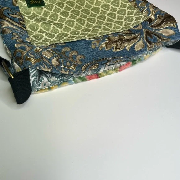 Just Be Blue and Green Crossbody Carpet Bohemian Bag with Geometric Pattern - Picture 12 of 16